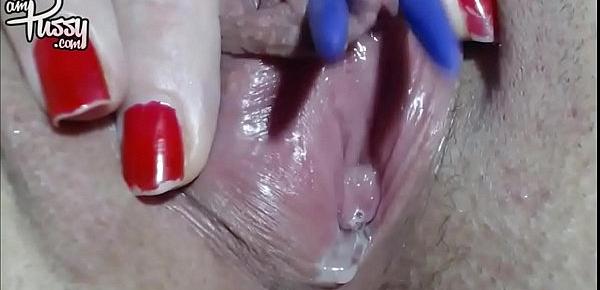  Wet bubbling pussy close-up masturbation to orgasm, homemade
